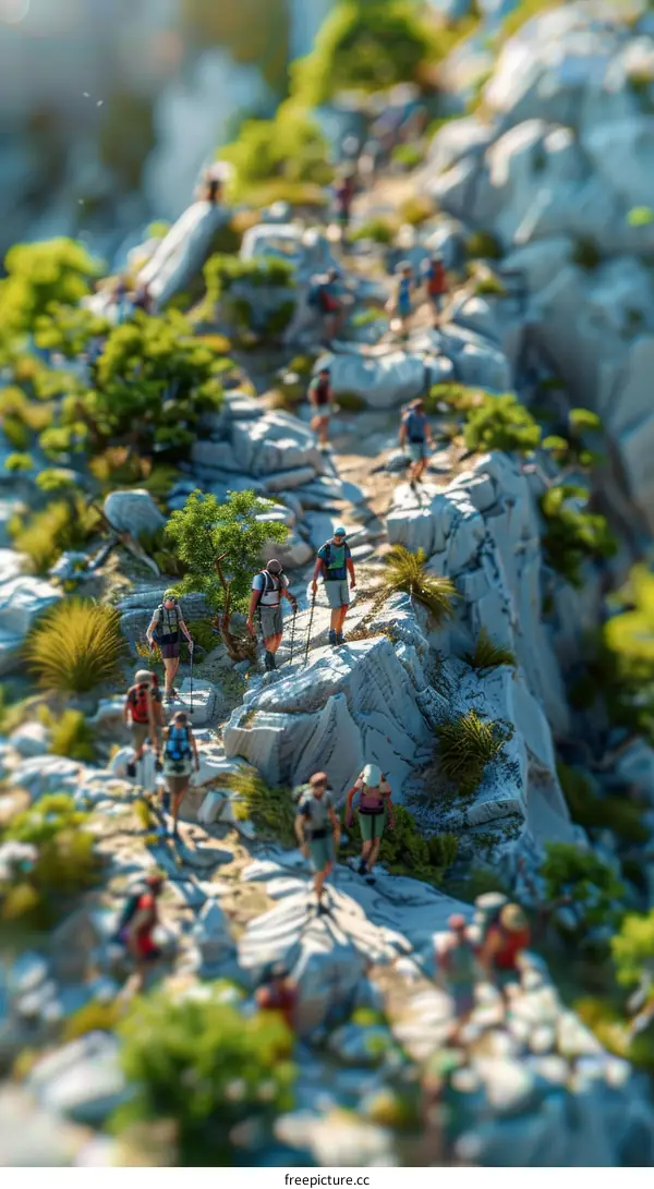 People hiking on a mountain trail