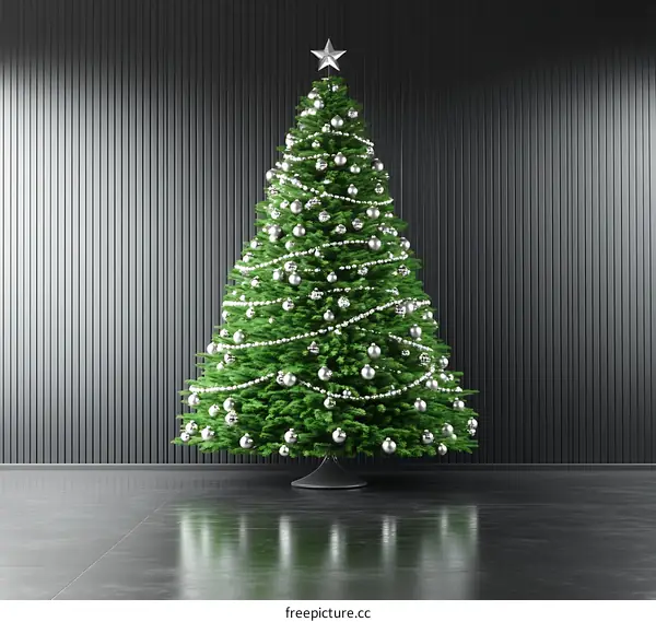 Modern Christmas Tree in a Dark Room