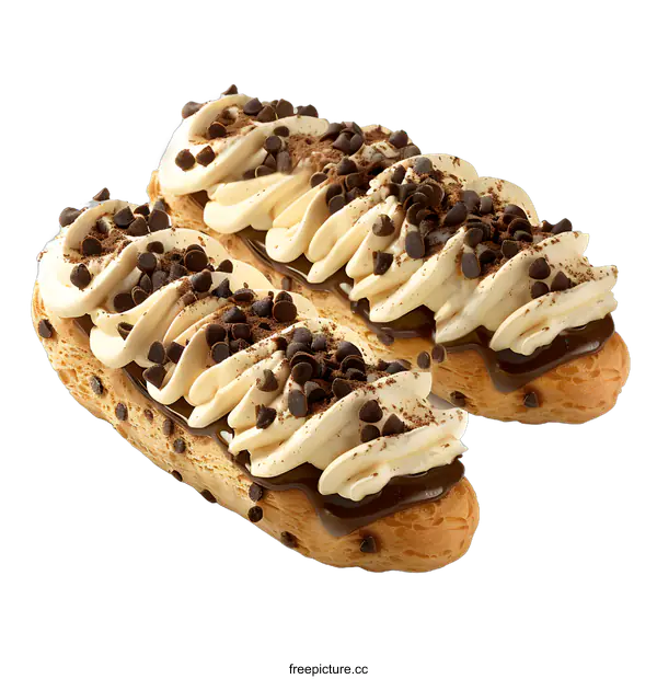 [Transparent Background PNG]Two Chocolate Eclairs on White Background