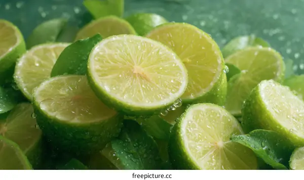 Freshly Sliced Limes with Water Drops