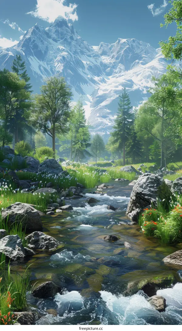 Mountain River with Rocks and Rapids