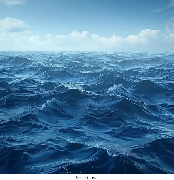 Deep blue ocean with white clouds in the distance