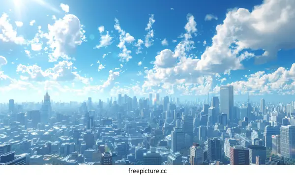 Blue Sky and White Clouds Over a City