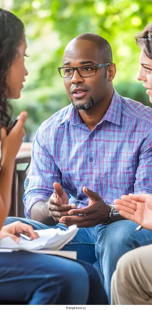 Group of People Discussing Outside on a Sunny Day