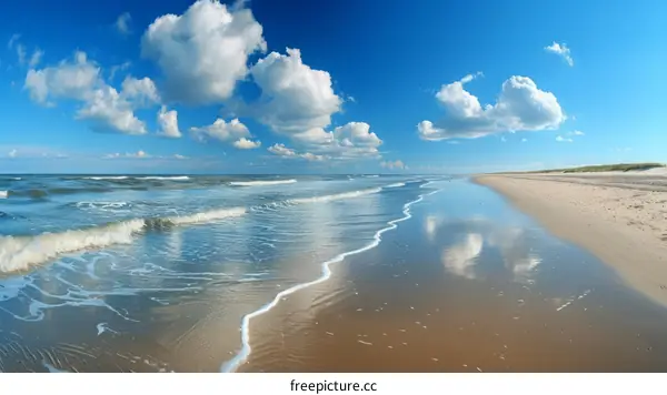 Beach with white sand and blue sky