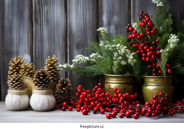 Rustic Christmas Decor with Boughs, Cones and Berries