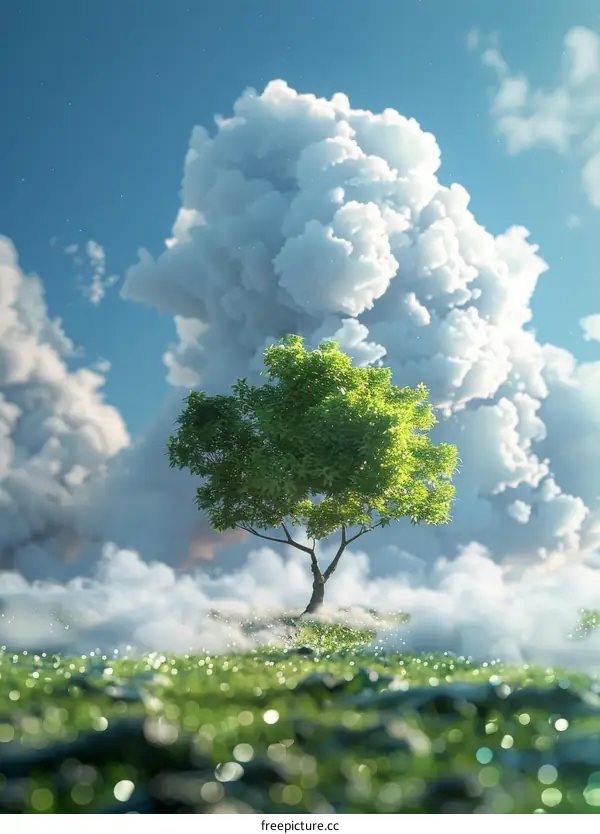 Solitude and Serenity: A Lone Tree in the Vast Sky