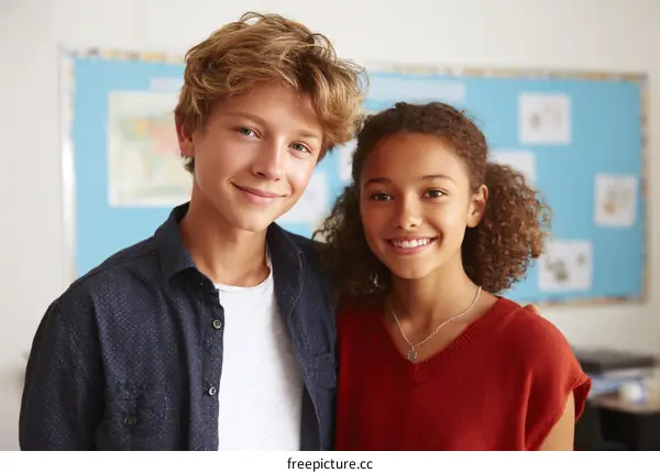 Two Students Smiling in a Classroom