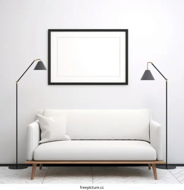 Sofa with Lamps and Blank Picture Frame in Living Room