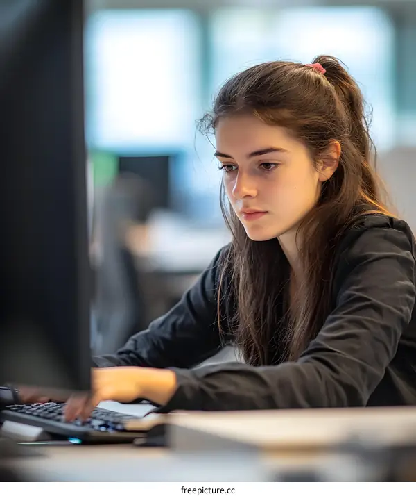 Young Woman Working on Computer in Office