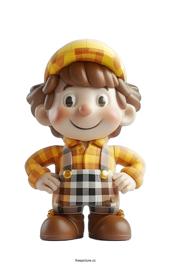 [Transparent Background PNG]Smiling Cartoon Character in Overalls