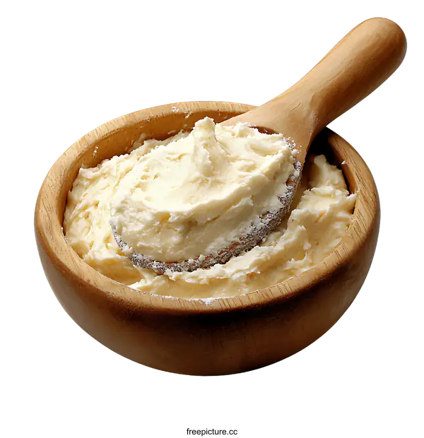 [Transparent Background PNG]Wooden Bowl with Whipped Cream Mixture