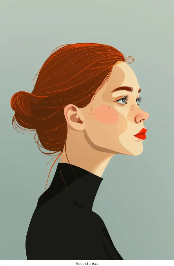 Portrait of a young woman with red hair and freckles