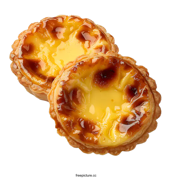 [Transparent Background PNG]Two delicious egg tarts on white background