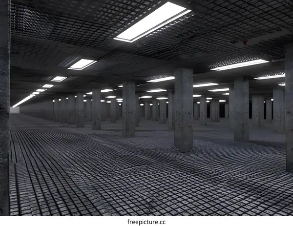 Empty Industrial Garage With Concrete Columns