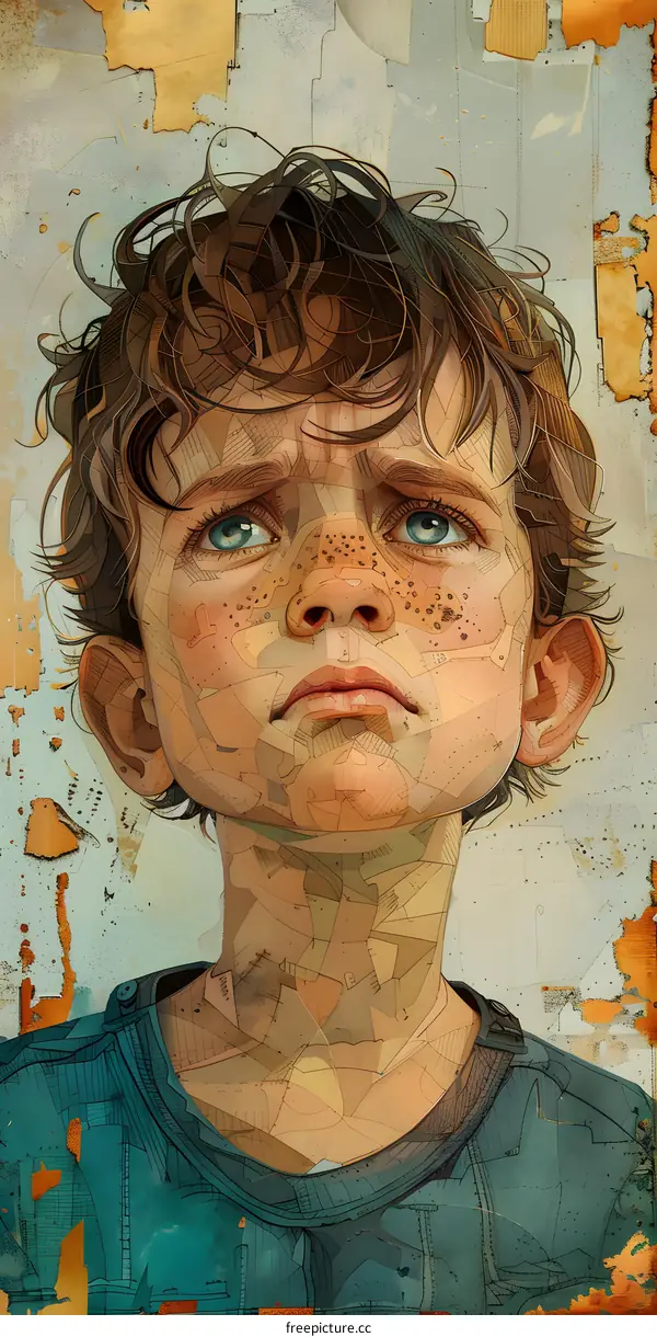 Portrait of a boy with freckles and blue eyes