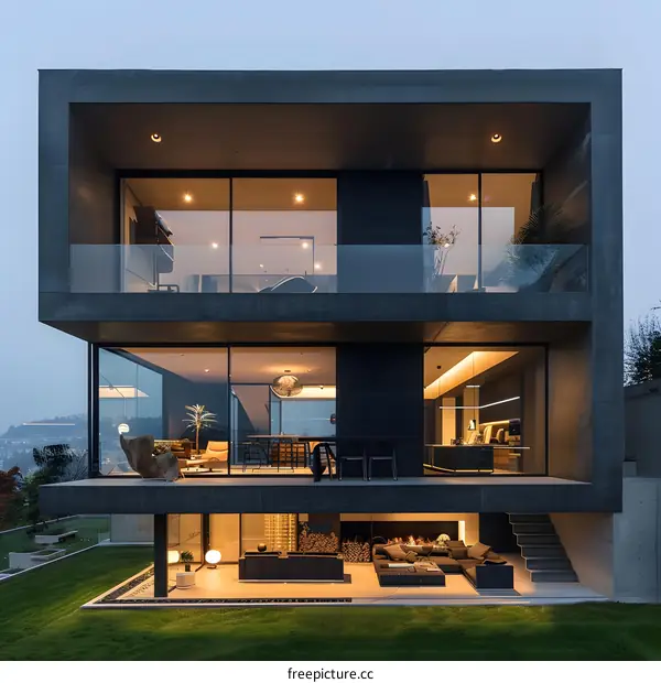 Modern House with Large Windows and Patio
