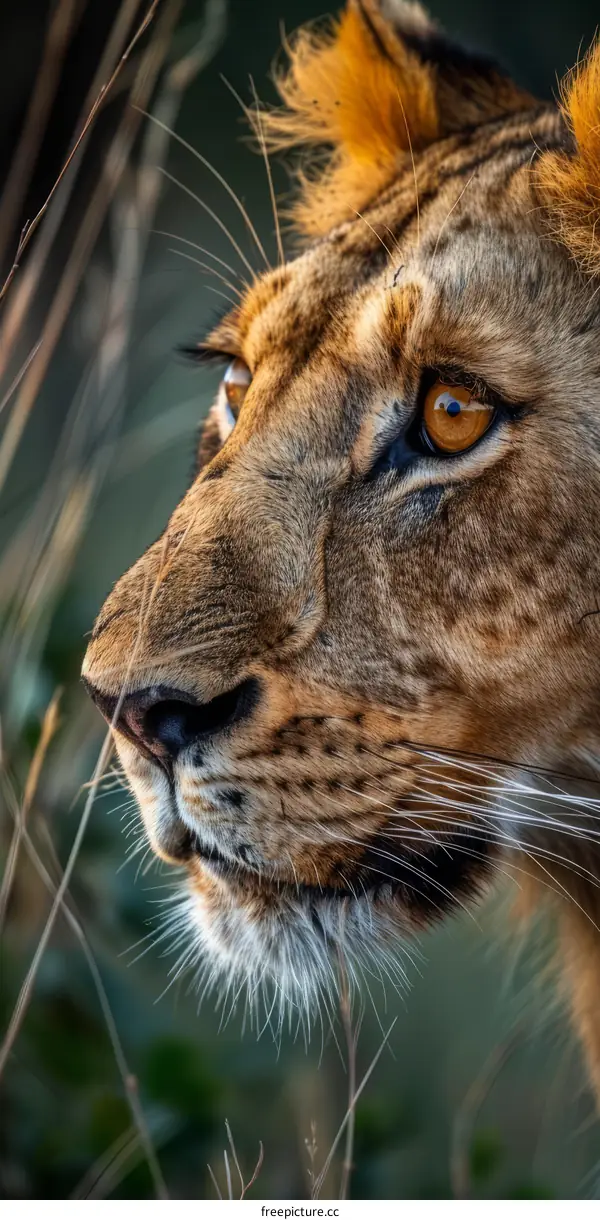 Close up portrait of a lioness with a blurred background