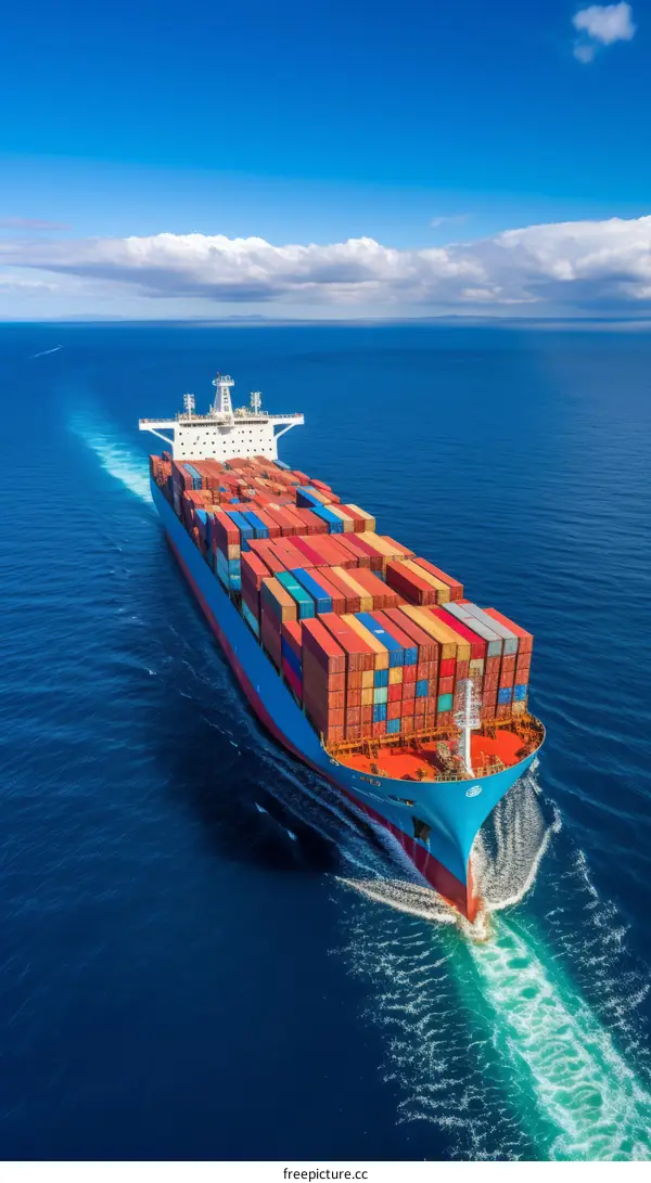 A large container ship sails the ocean