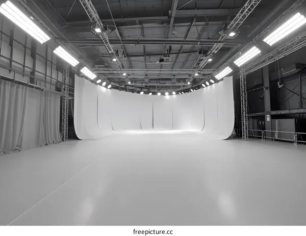 Empty White Studio Room With Lighting Equipment