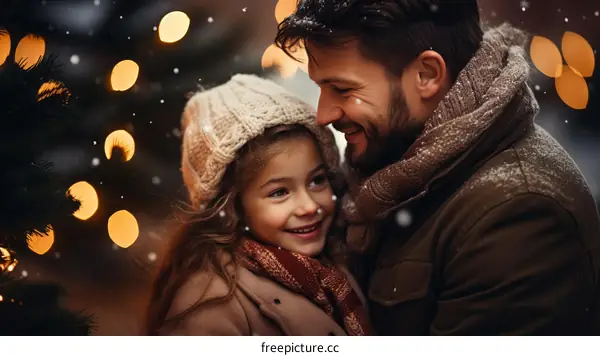 Father and daughter enjoying the snow