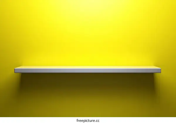 Empty White Shelf Against Bright Yellow Background