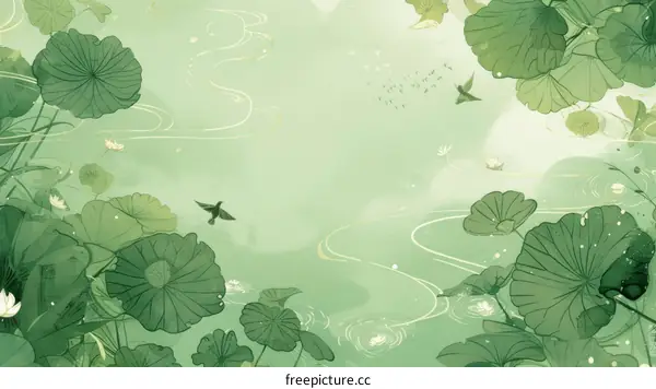 Green Lotus Pond Illustration Background