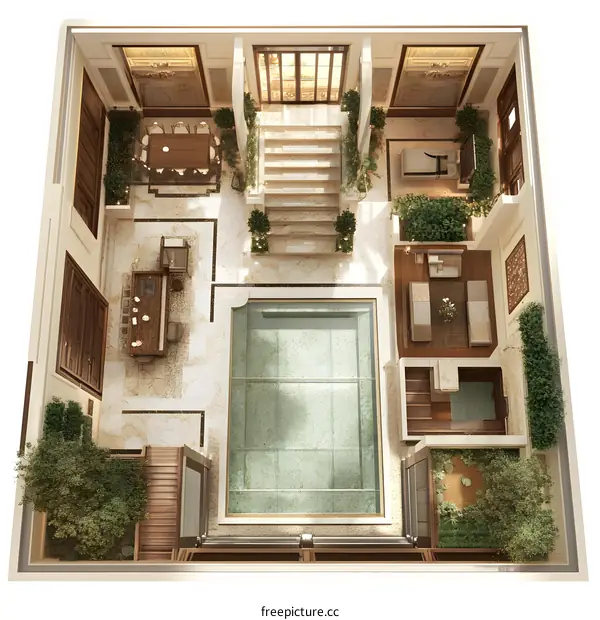 Top View of Modern Villa with Indoor Pool