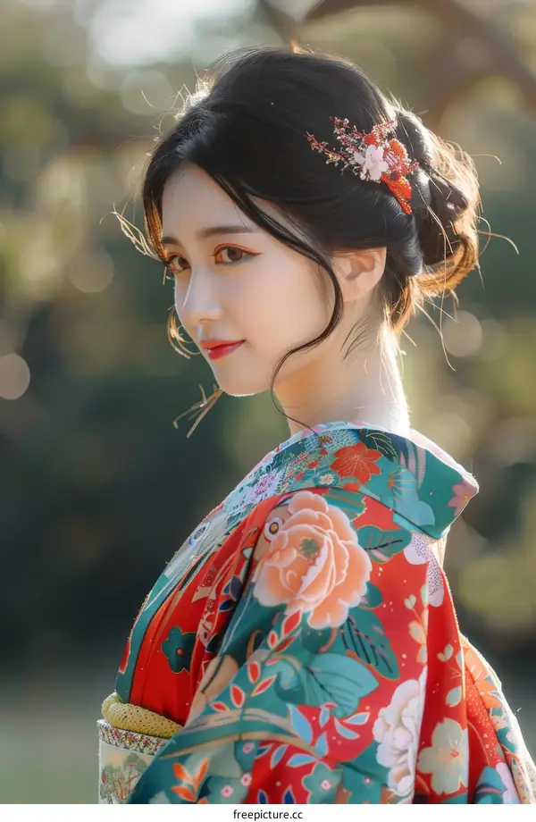 Portrait of a young woman in a kimono