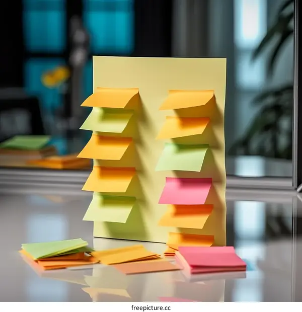 Colorful sticky notes on a glass table