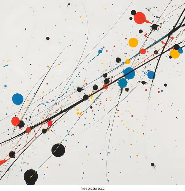 Abstract Painting with Colorful Splashes and Lines