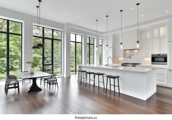 Modern Farmhouse Kitchen with Large Windows