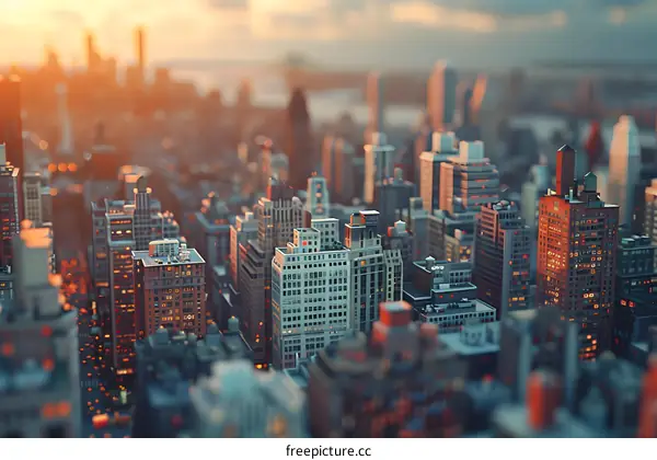 Small City Model at Sunset