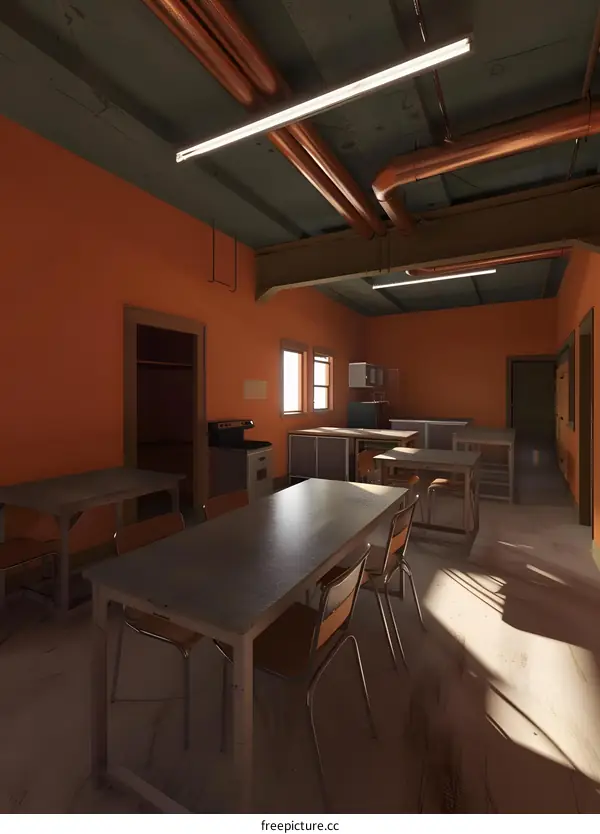 Industrial Interior Design with Metal Tables and Chairs