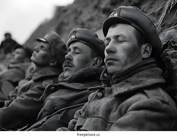 World War Two Soldiers Sleeping During A Break From Fighting