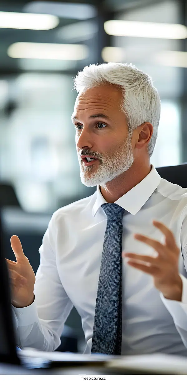 Businessman with a White Shirt and a Gray Tie Talking