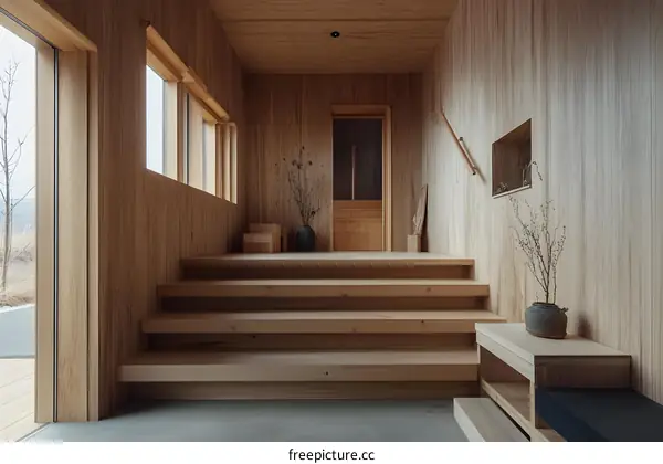 Modern Wooden Staircase in a Minimalist House