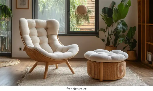 Modern Wooden Armchair and Ottoman Set