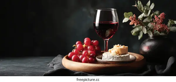 Still Life with Wine Cheese and Grapes