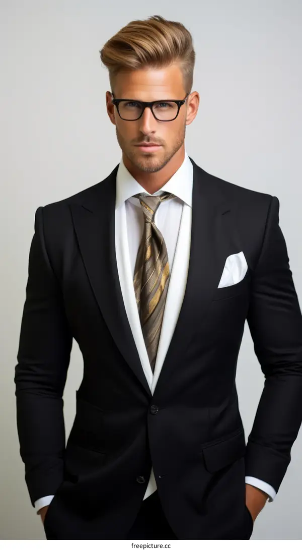 A handsome young man in a suit and tie