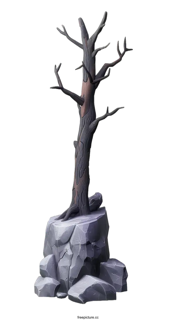 [Transparent Background PNG]Stylized dead tree on a rock