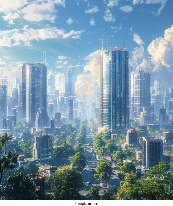 Futuristic Cityscape with Lush Greenery
