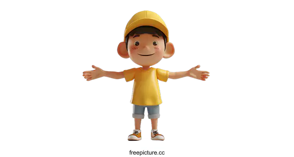 [Transparent Background PNG]3D Cartoon Boy with Open Arms