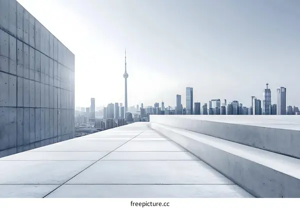 Modern City Skyline with Empty Concrete Plaza