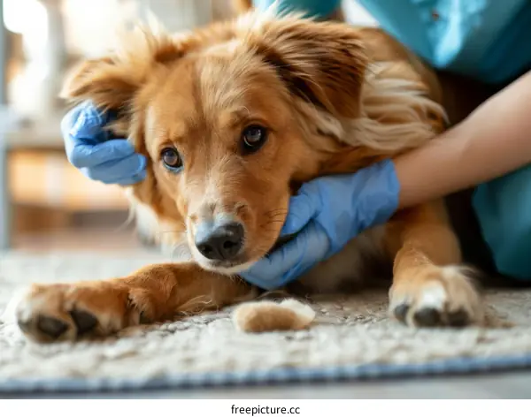 Veterinarian Examines a Dog