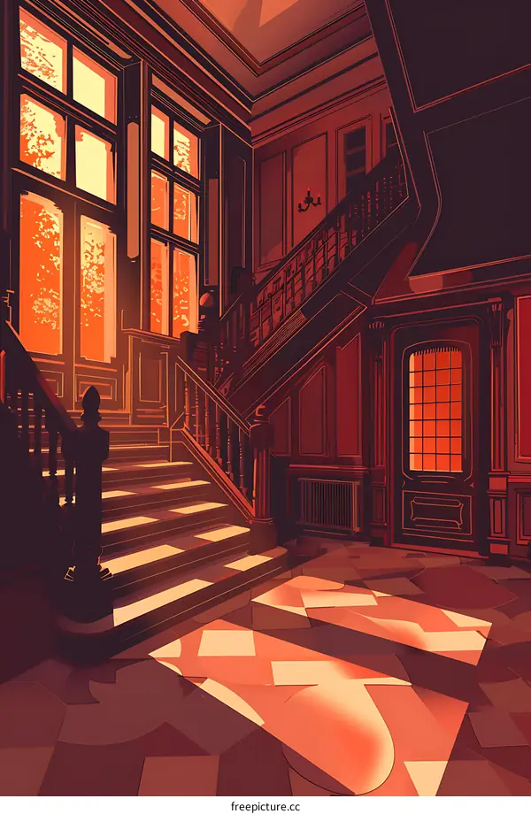 Staircase in a Classic Red Interior