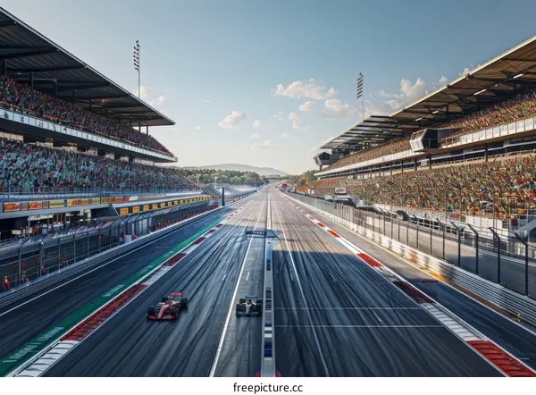 Formula One cars racing on a track