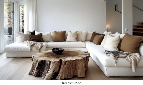 Modern Minimalist Living Room with Wooden Coffee Table