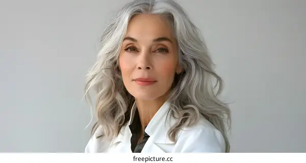 portrait of a beautiful mature woman with gray hair