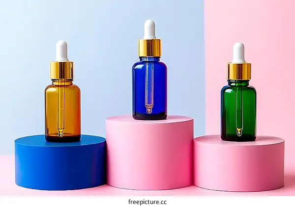 Cosmetic Bottles on Display Podiums